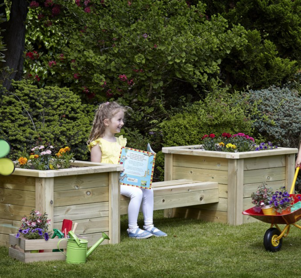 millhouse outdoor planter and bench combo for children